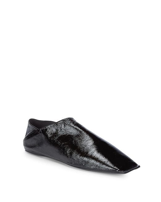 Balenciaga Square Toe Leather Flats in Black | Lyst