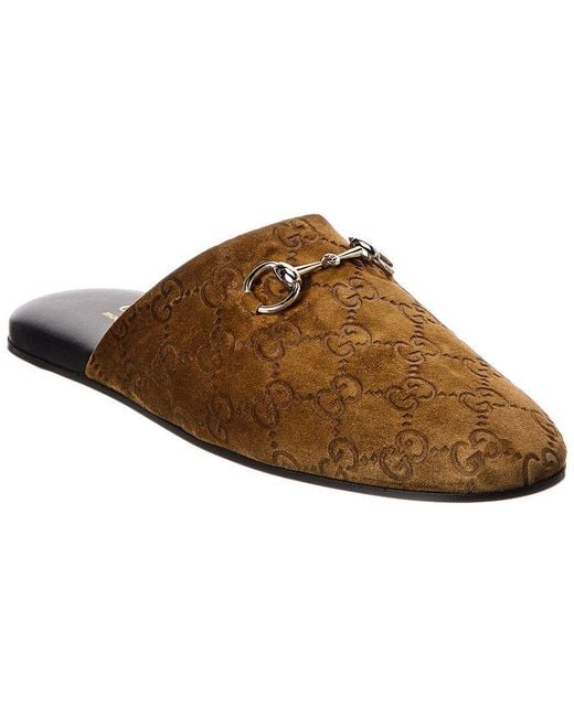Gucci Brown Horsebit Gg Suede Mule