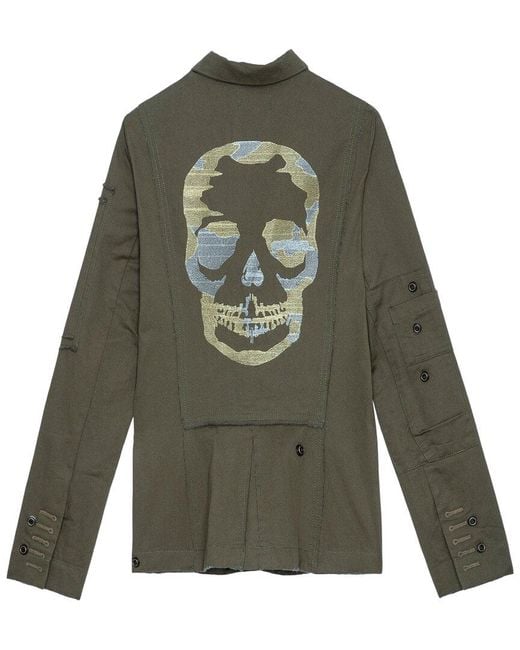 Zadig & Voltaire Green Virginia Camo Skull Lurex Jacket