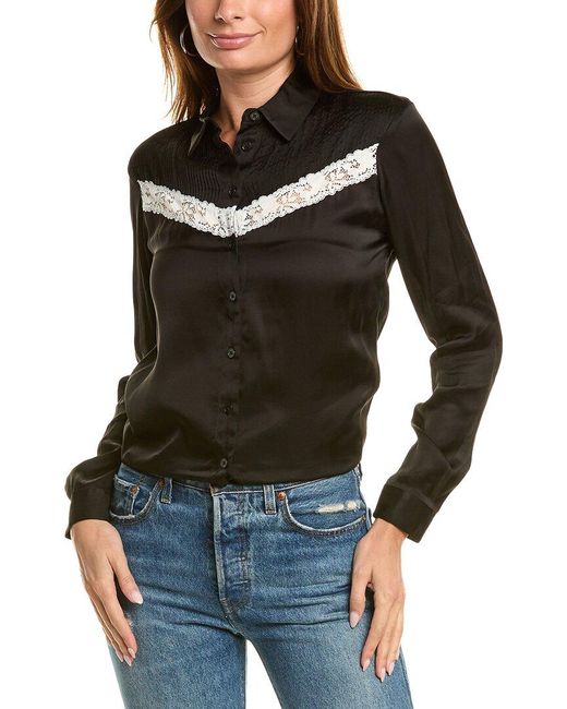 The Kooples Black Lace Trim Blouse