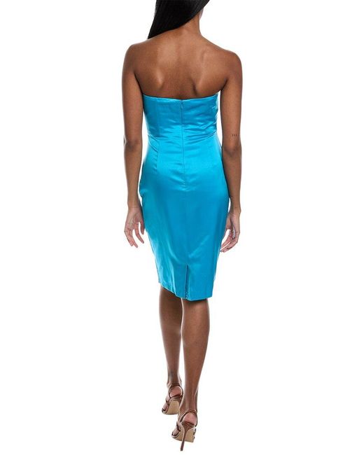 Mikael Aghal Blue Strapless Silk Cocktail Dress