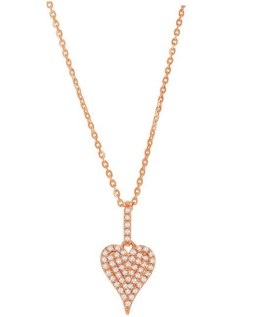 Suzy Levian Metallic 14k Rose Gold 0.11 Ct. Tw. Diamond Elongated Heart Necklace