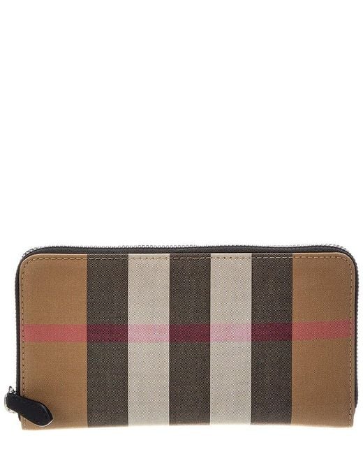 Burberry Brown Check Canvas Zip Around Wallet for men