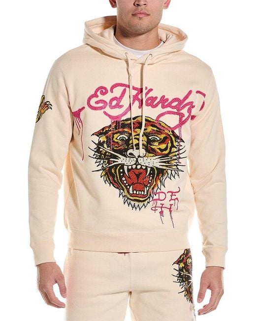 Ed Hardy Pink Rhinestone Tiger Hoodie for men