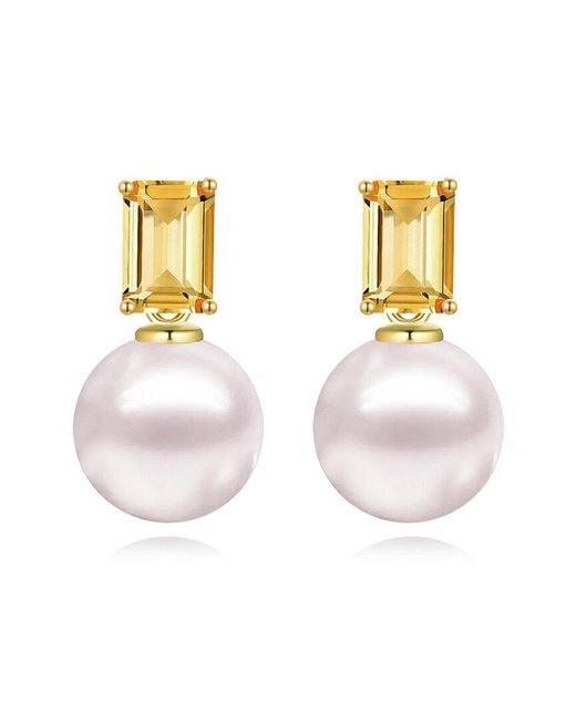 Kai Fine Jewelry Metallic 14K 1.10 Ct. Tw. Citrine & 8-9Mm Pearl Drop Earrings