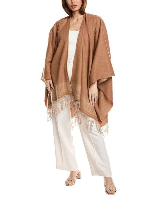Mulberry Brown Logo Wool Cape