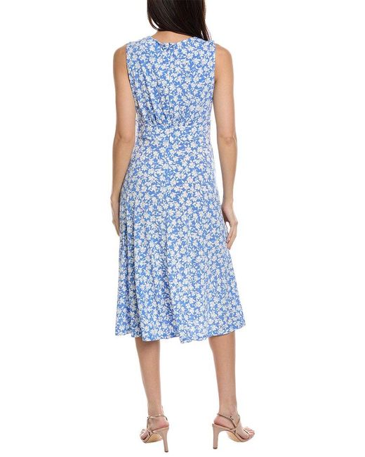 London Times Blue Inset Waist Midi Dress
