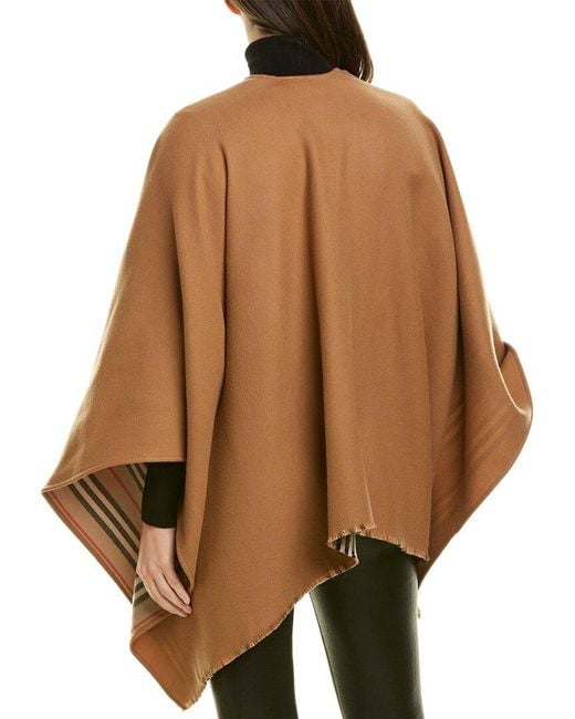 Burberry Green Icon Stripe Detail Wool Cape