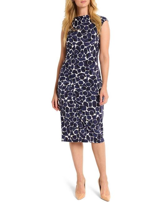 NIC+ZOE Blue Geo Pebble Side Ruche Dress