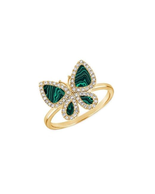 Sabrina Designs Blue 14k 1.15 Ct. Tw. Diamond & Malachite Butterfly Ring