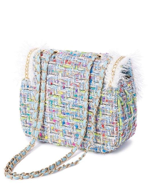 Tiffany & Fred Paris White Quilted Tweed & Pearls Messenger Bag