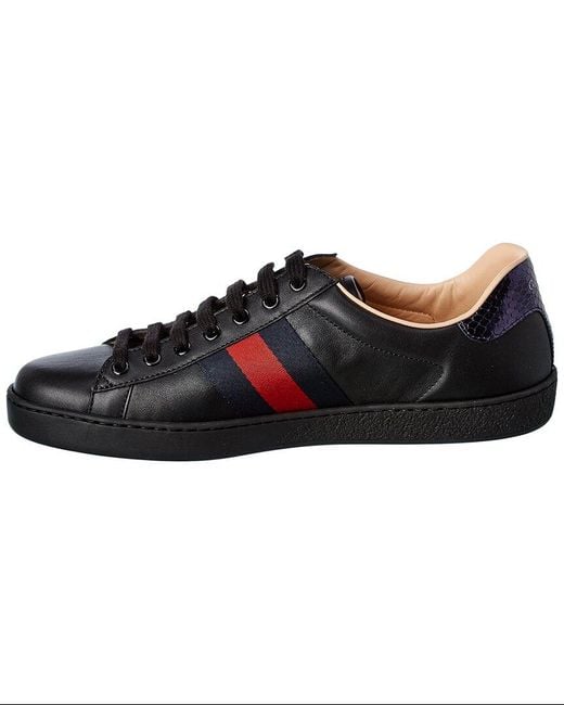 Gucci Black Ace Embroidered Bee Leather Sneaker for men