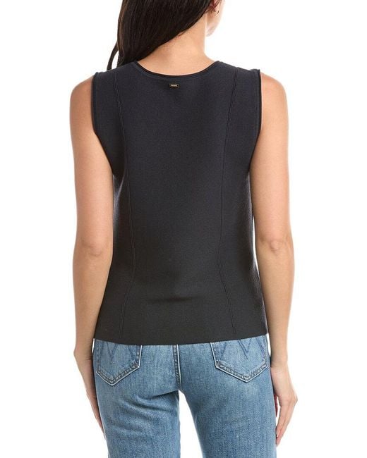 St. John Black Scoop Rolled Neck Cap Sleeve Knit Top