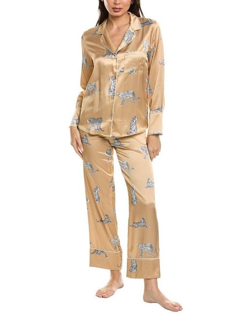 Petite Plume Natural 2Pc Mulberry Silk Panthere Pajama Set