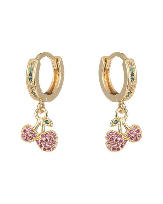 Eye Candy LA Metallic Luxe Collection Cz Red Cherry Huggie Earrings