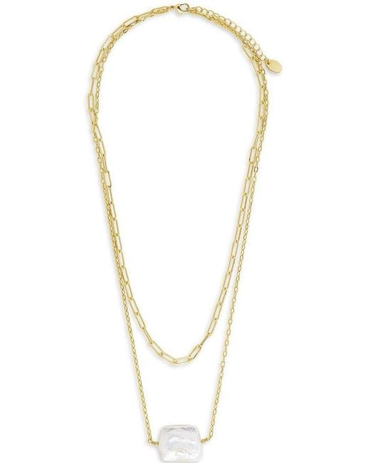 Sterling Forever White 14k Plated 16-21mm Baroque Pearls Layered Necklace