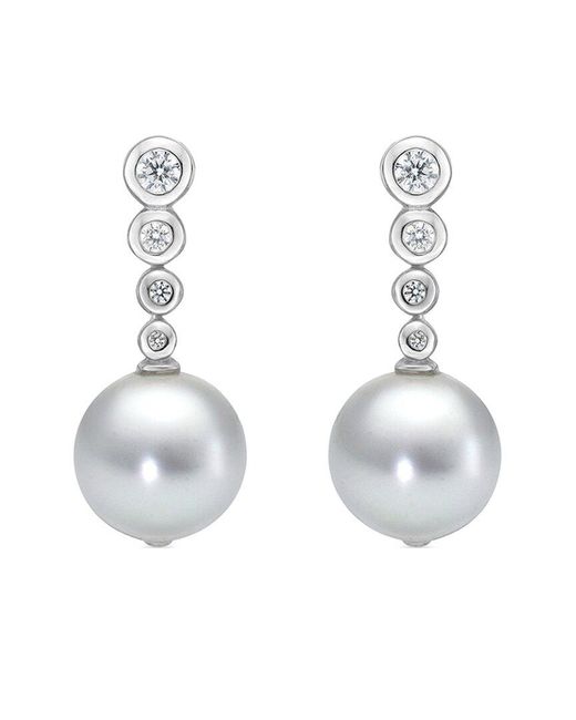 Belpearl White Silver 9mm Freshwater Pearl Cz Earrings