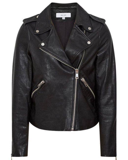Reiss Black Gigi Leather Jacket