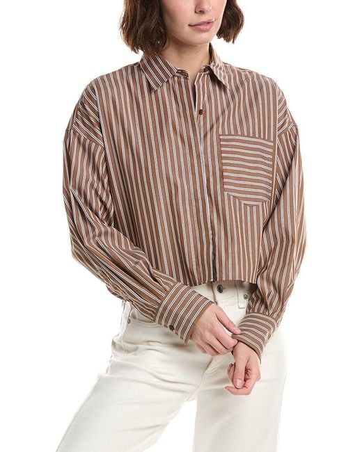 Rag & Bone Brown Marin Cropped Striped Shirt