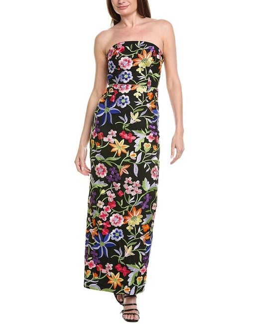 MILLY Black Magnolia Mesh Embroidery Maxi Dress