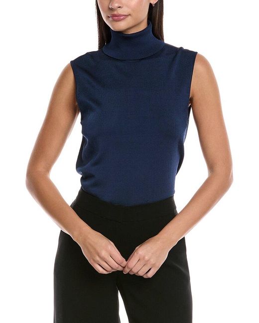 Lafayette 148 New York Blue Sleeveless Turtleneck Shell