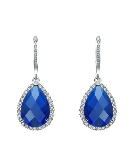 Genevive Jewelry Blue Silver Cz Drop Earrings