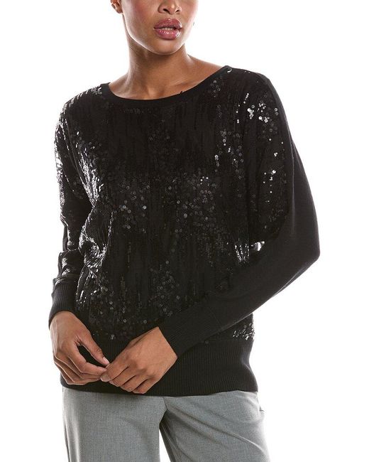 Joseph A Black Allover Sequin Overlay Dolman Sweater