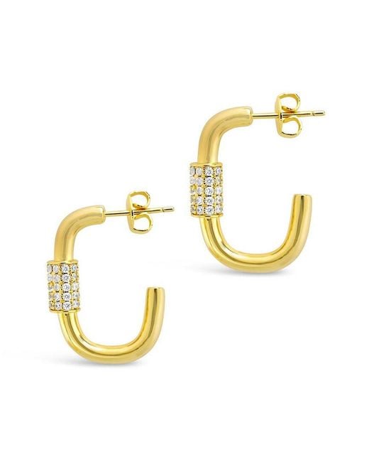 Sterling Forever Metallic 14k Plated Cz Carabiner Hoops