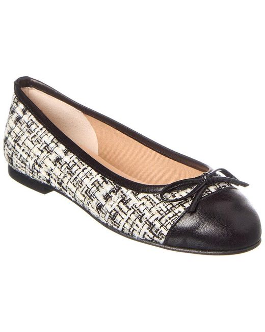 French Sole White Cordelia Cap Toe Tweed & Leather Flat