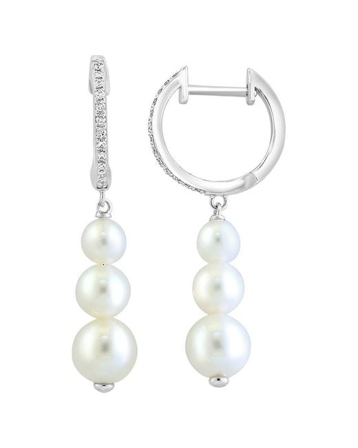 Effy Fine Jewelry White 14K 0.09 Ct. Tw. Diamond & Fresh Water Pearl 4-6Mm Pearl Earrings