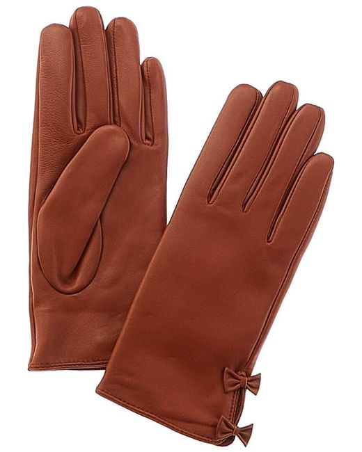 Phenix Brown Bow Cashmere-lined Leather Gloves