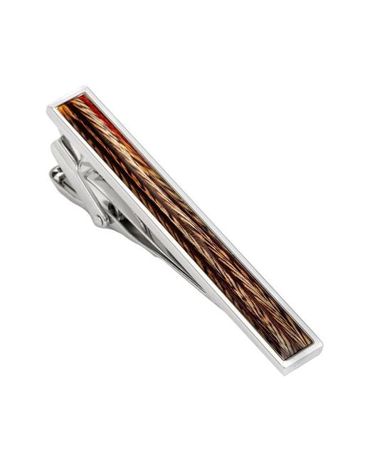 Hickey Freeman Metallic Rhodium Plated Colorful Feather Tie Bar for men