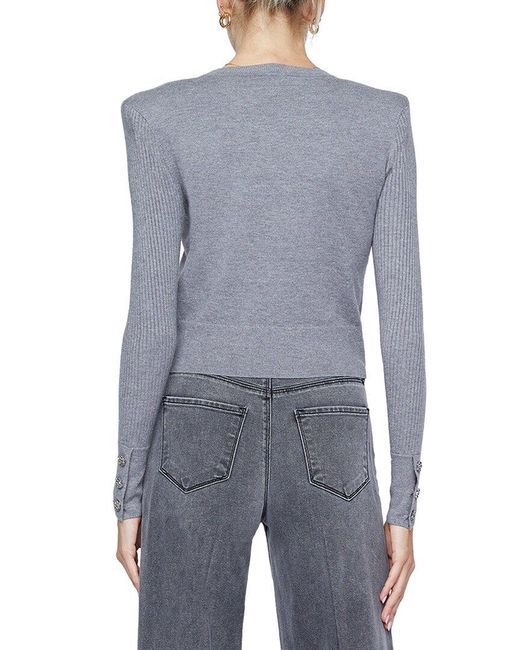 L'Agence Blue Sky Button Detail Crop Crew Top