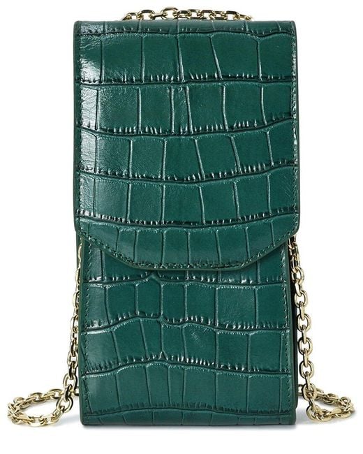 Tiffany & Fred Paris Green Compact Croc-Embossed Leather Crossbody