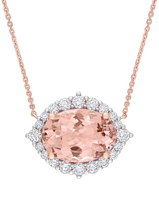 Rina Limor Pink 14k Rose Gold 5.69 Ct. Tw. Diamond & Morganite Halo Necklace