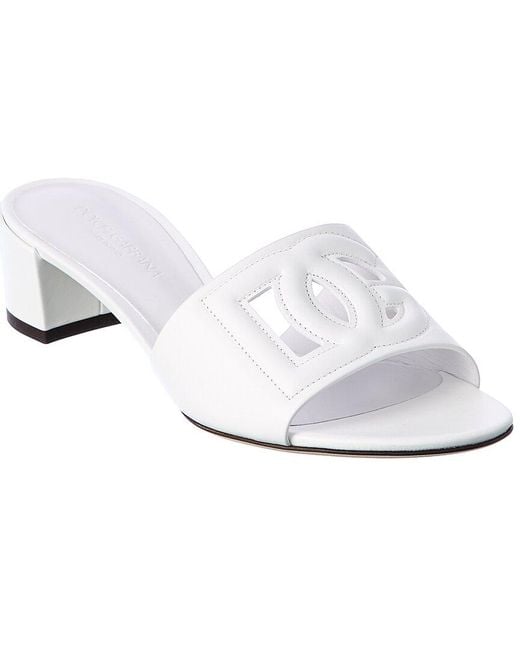 Dolce & Gabbana White Dg Logo Leather Sandal