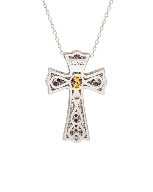 Suzy Levian White Silver 0.02 Ct. Tw. Diamond & Sapphire Cross Pendant
