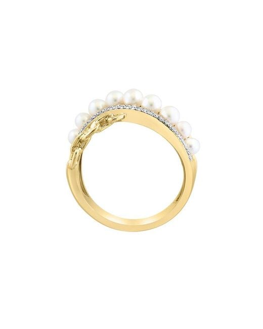 Effy Fine Jewelry Metallic 14K 0.17 Ct. Tw. Diamond & 2.5-3Mm Pearl Ring
