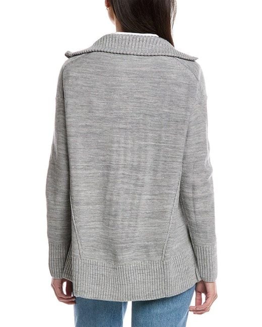Lafayette 148 New York Gray Zip Front Relaxed Wool, Silk, & Linen-Blend Cardigan