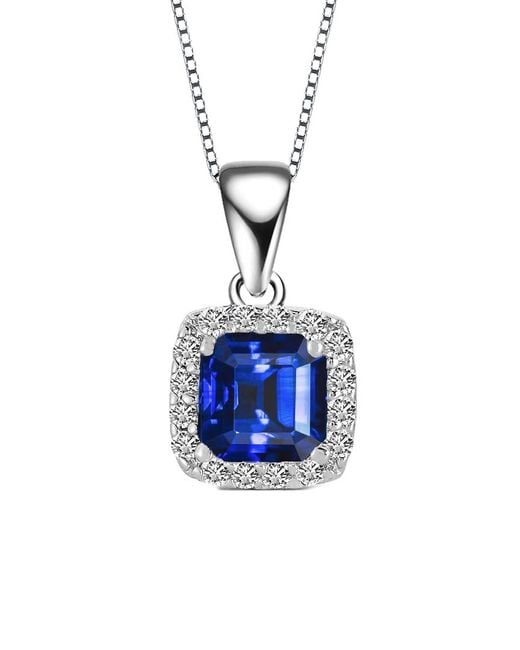 Genevive Jewelry Blue Silver Cz Necklace