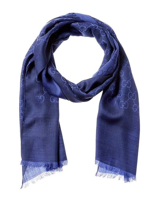 Gucci Blue Logo Small Jacquard Wool & Silk-blend Scarf