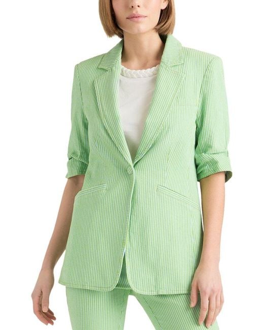 Cinq À Sept Green Striped Denim Short Sleeve Khloe Blaze