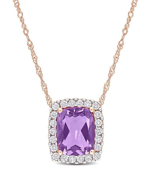 Rina Limor Purple 14k Rose Gold 2.24 Ct. Tw. Diamond & Amethyst Rectangle Halo Pendant
