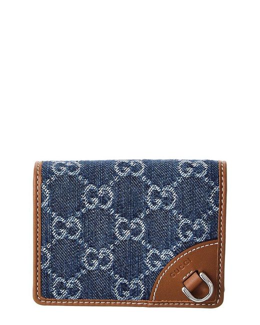 Gucci Blue Gg Emblem Gg Denim & Leather Wallet
