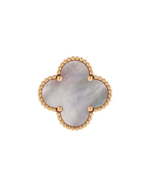 Van Cleef & Arpels Gray 18k Gold Magic Alhambra Ring 18k Yellow Gold With Mother Of Pearl (authentic Pre-loved)