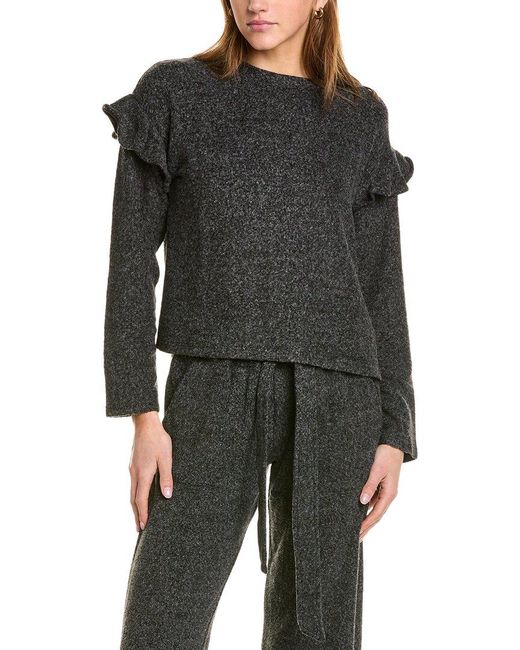 Sol Angeles Black Brushed Boucle Flounce Pullover