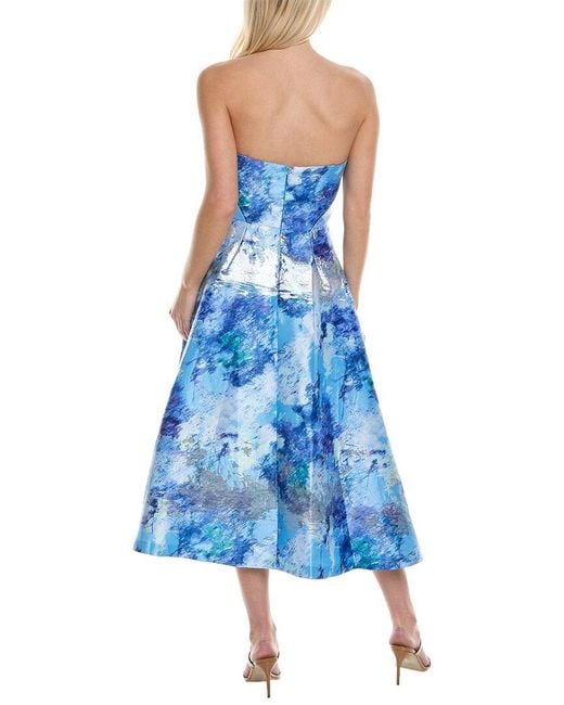 ML Monique Lhuillier Blue Violet Jacquard Midi Dress