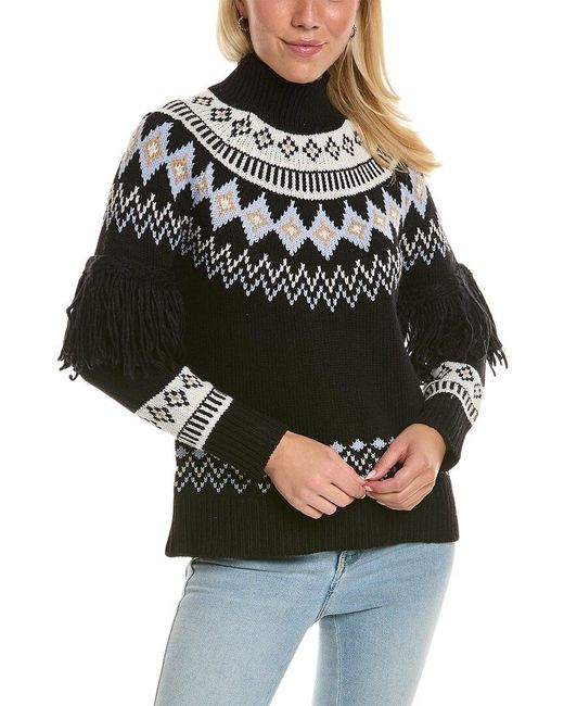 PEARL BY LELA ROSE Black Fairisle Wool & Cashmere-blend Sweater