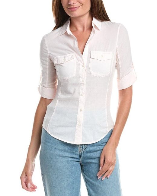 James Perse White 3/4-Sleeve Paneled Shirt