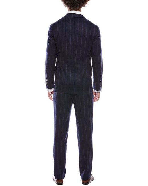 Brunello Cucinelli Blue 2Pc Wool, Silk, & Cashmere-Blend Suit With Pleated Pant for men
